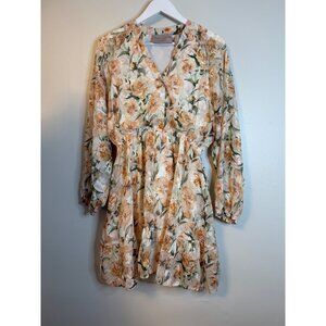 White Closet Elements Womens Floral Long Sleeve Mini Dress Elastic Waist Size L
